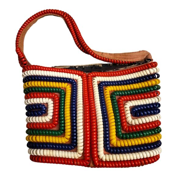 Vintage 1940s Telephone Phone Cord Rainbow Purse Handbag  7"×5" *READ* - Picture 3 of 10